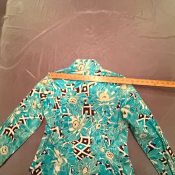 Etcetera by Carlisle Teal/White Floral Long sleeve Button Blouse Size 12/Large - Picture 9 of 13